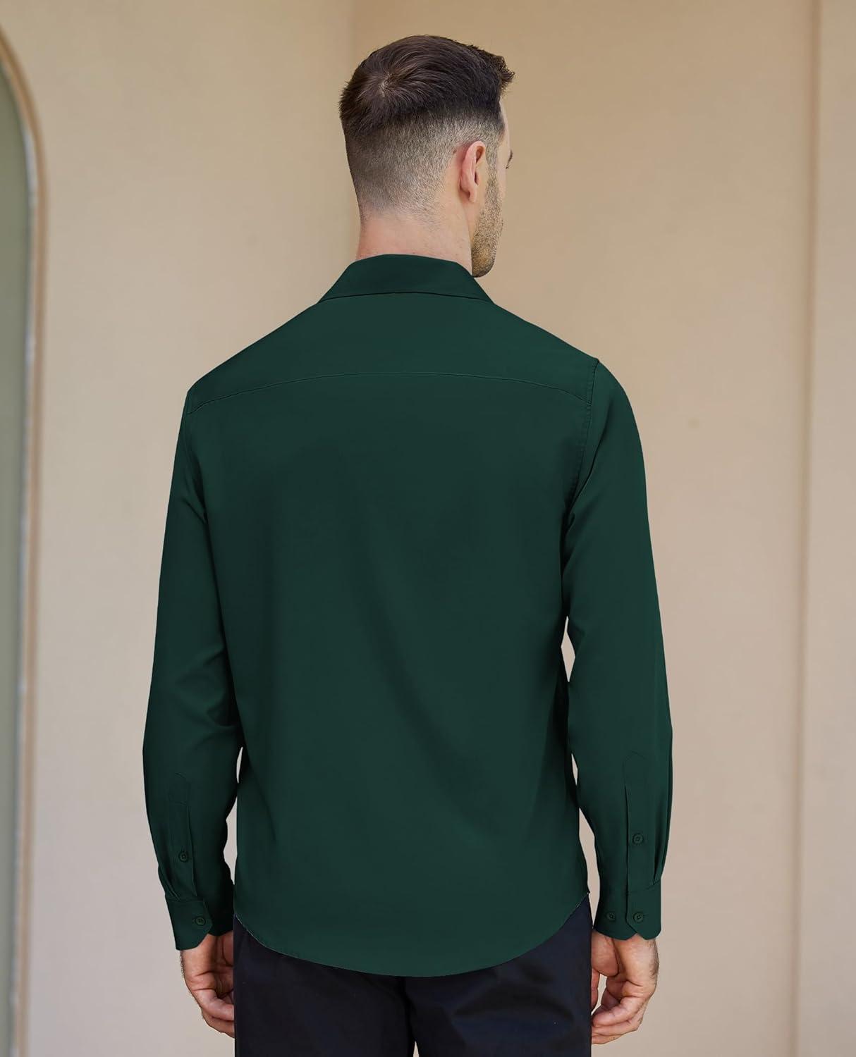 imageAlimens amp Gentle Mens Dress Shirts Long Sleeve Button Down Shirt Men Wrinkle Free Contrast Collar ShirtsDark Green