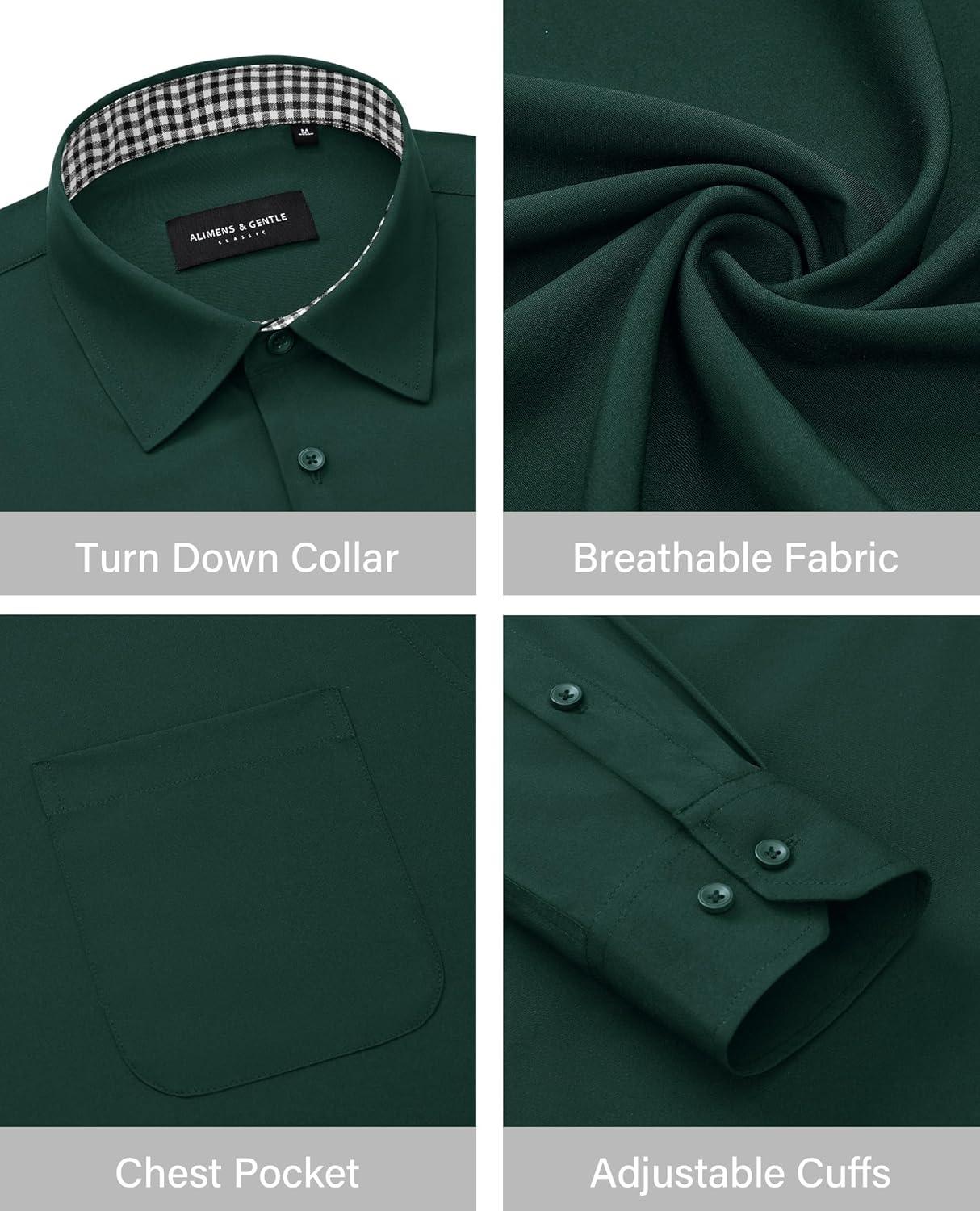 imageAlimens amp Gentle Mens Dress Shirts Long Sleeve Button Down Shirt Men Wrinkle Free Contrast Collar ShirtsDark Green