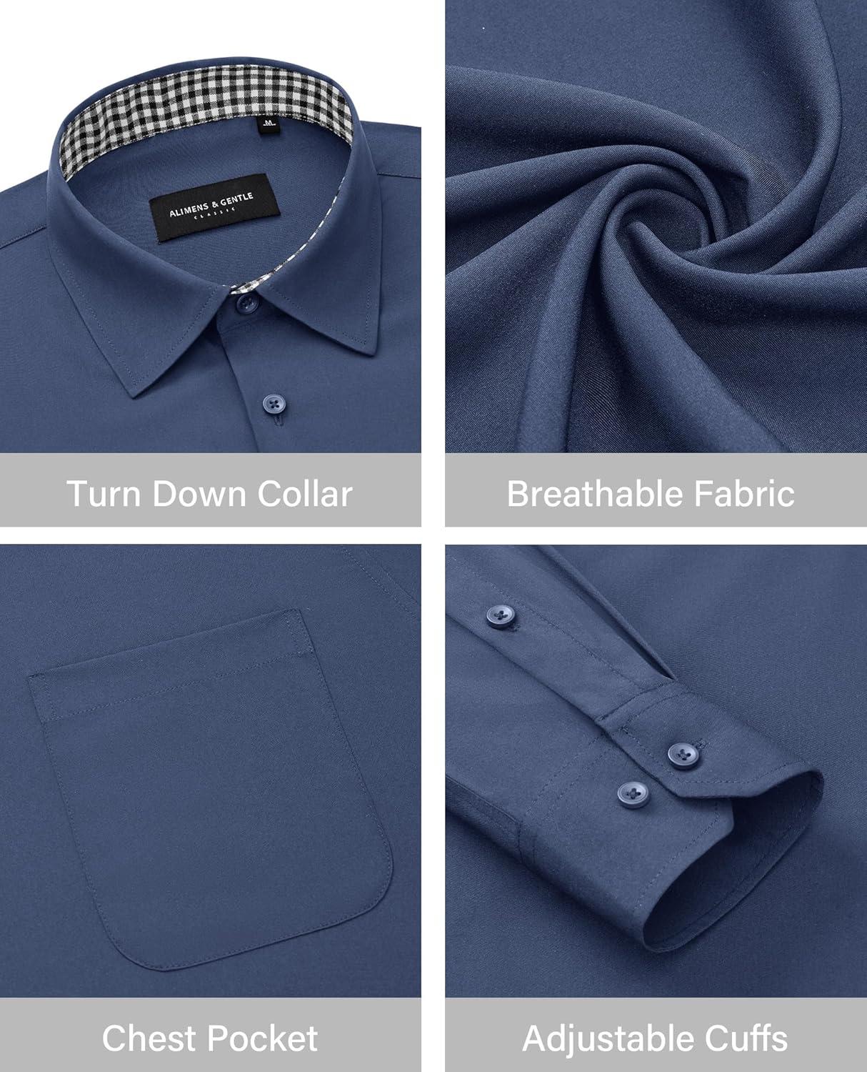 imageAlimens amp Gentle Mens Dress Shirts Long Sleeve Button Down Shirt Men Wrinkle Free Contrast Collar ShirtsDenim Blue