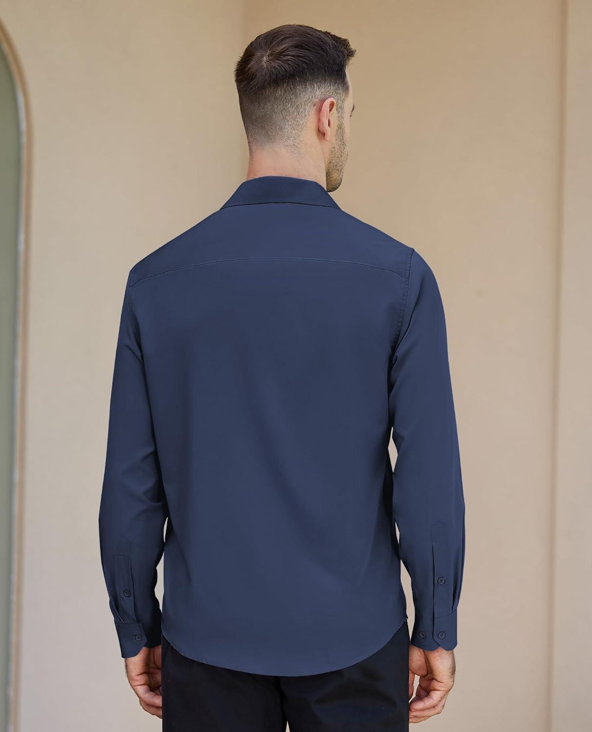 imageAlimens amp Gentle Mens Dress Shirts Long Sleeve Button Down Shirt Men Wrinkle Free Contrast Collar ShirtsDenim Blue