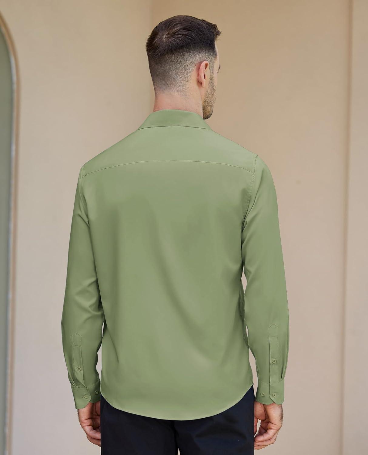 imageAlimens amp Gentle Mens Dress Shirts Long Sleeve Button Down Shirt Men Wrinkle Free Contrast Collar ShirtsGreen