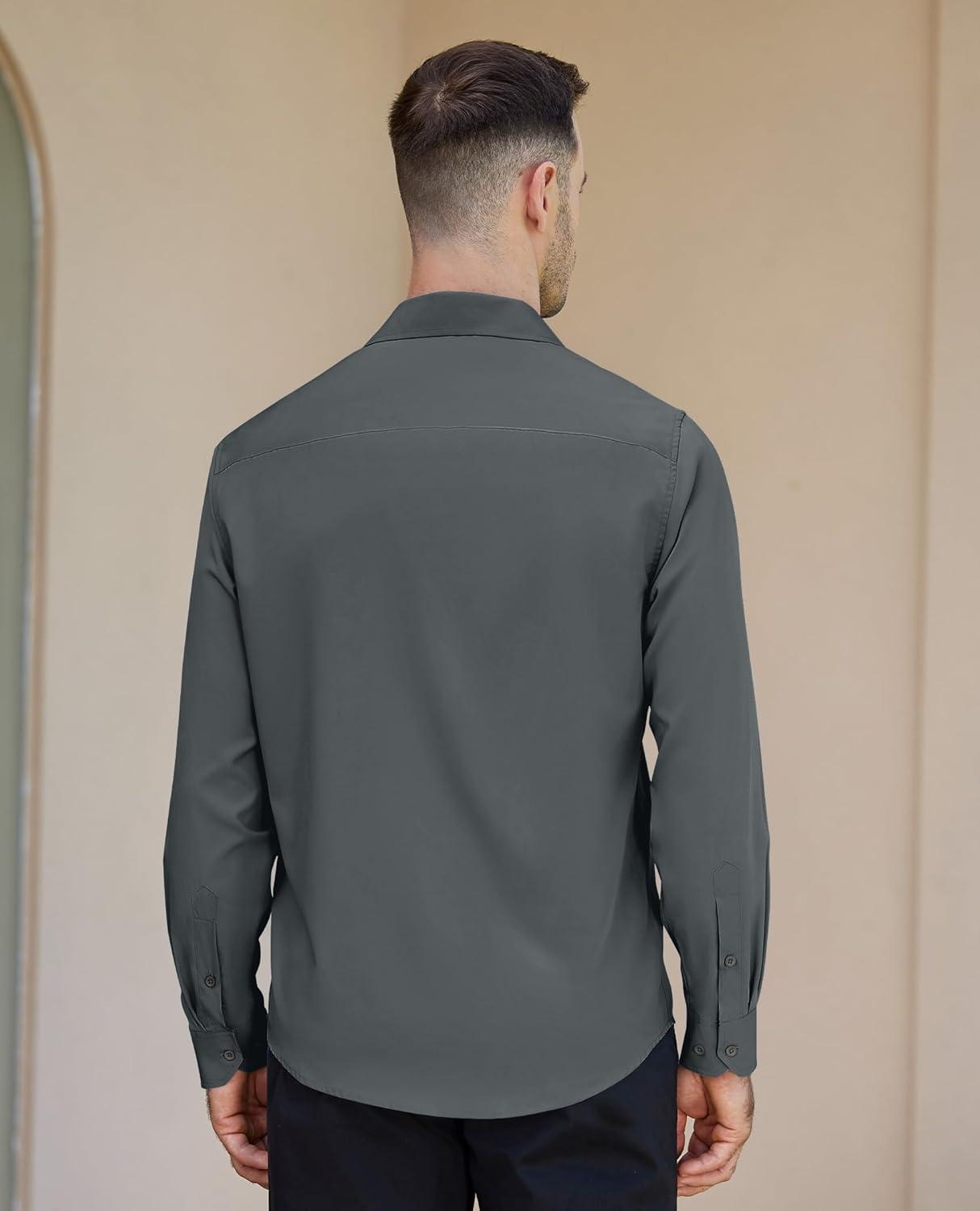 imageAlimens amp Gentle Mens Dress Shirts Long Sleeve Button Down Shirt Men Wrinkle Free Contrast Collar ShirtsGrey