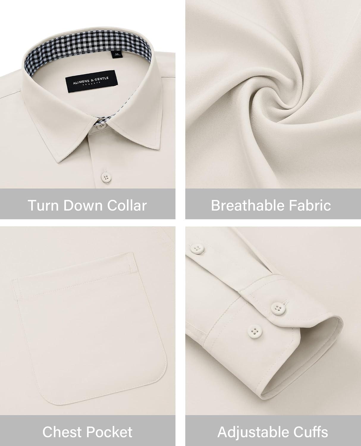 imageAlimens amp Gentle Mens Dress Shirts Long Sleeve Button Down Shirt Men Wrinkle Free Contrast Collar ShirtsIvory Purple