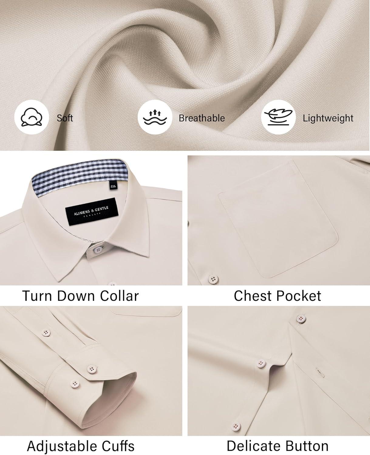 imageAlimens amp Gentle Mens Dress Shirts Long Sleeve Button Down Shirt Men Wrinkle Free Contrast Collar ShirtsKhaki