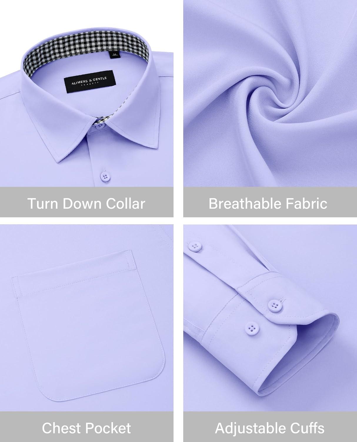 imageAlimens amp Gentle Mens Dress Shirts Long Sleeve Button Down Shirt Men Wrinkle Free Contrast Collar ShirtsLavender