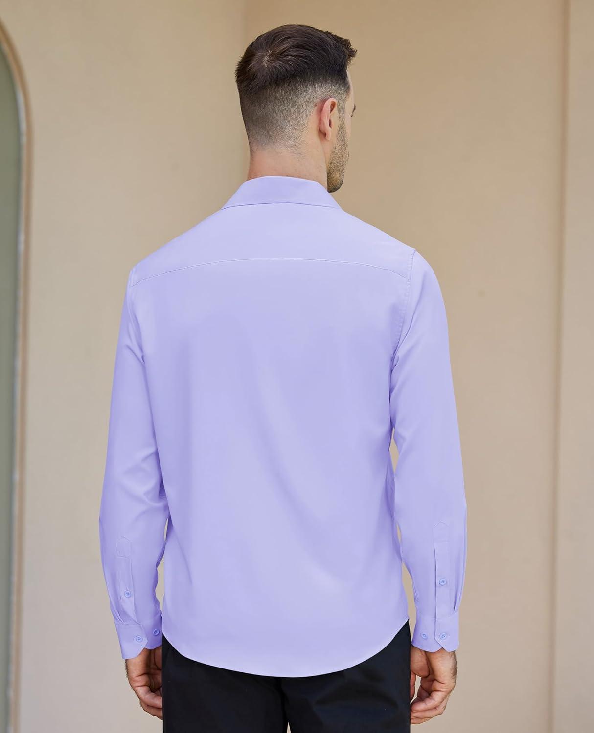 imageAlimens amp Gentle Mens Dress Shirts Long Sleeve Button Down Shirt Men Wrinkle Free Contrast Collar ShirtsLavender