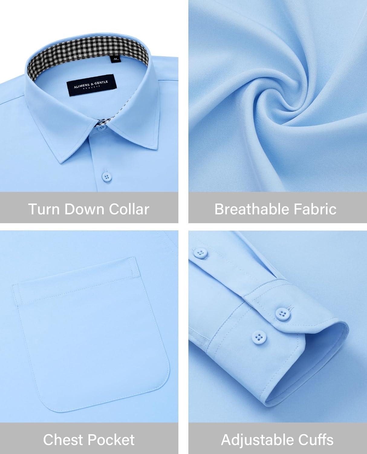 imageAlimens amp Gentle Mens Dress Shirts Long Sleeve Button Down Shirt Men Wrinkle Free Contrast Collar ShirtsLight Blue