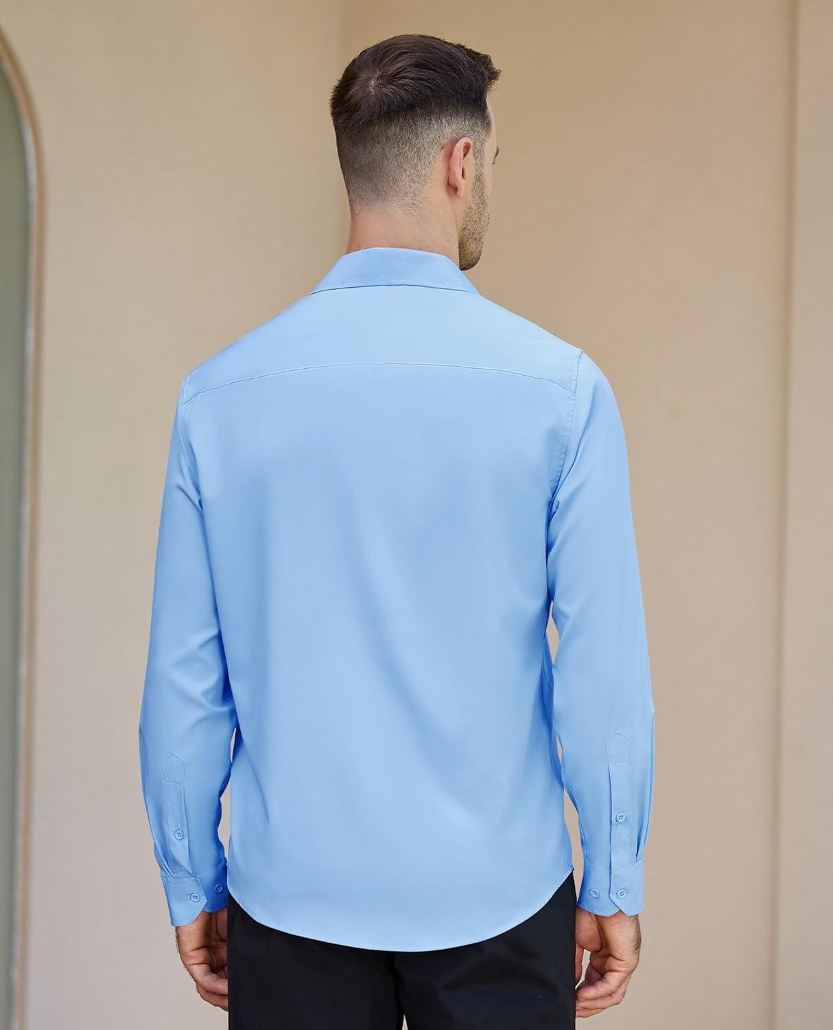 imageAlimens amp Gentle Mens Dress Shirts Long Sleeve Button Down Shirt Men Wrinkle Free Contrast Collar ShirtsLight Blue