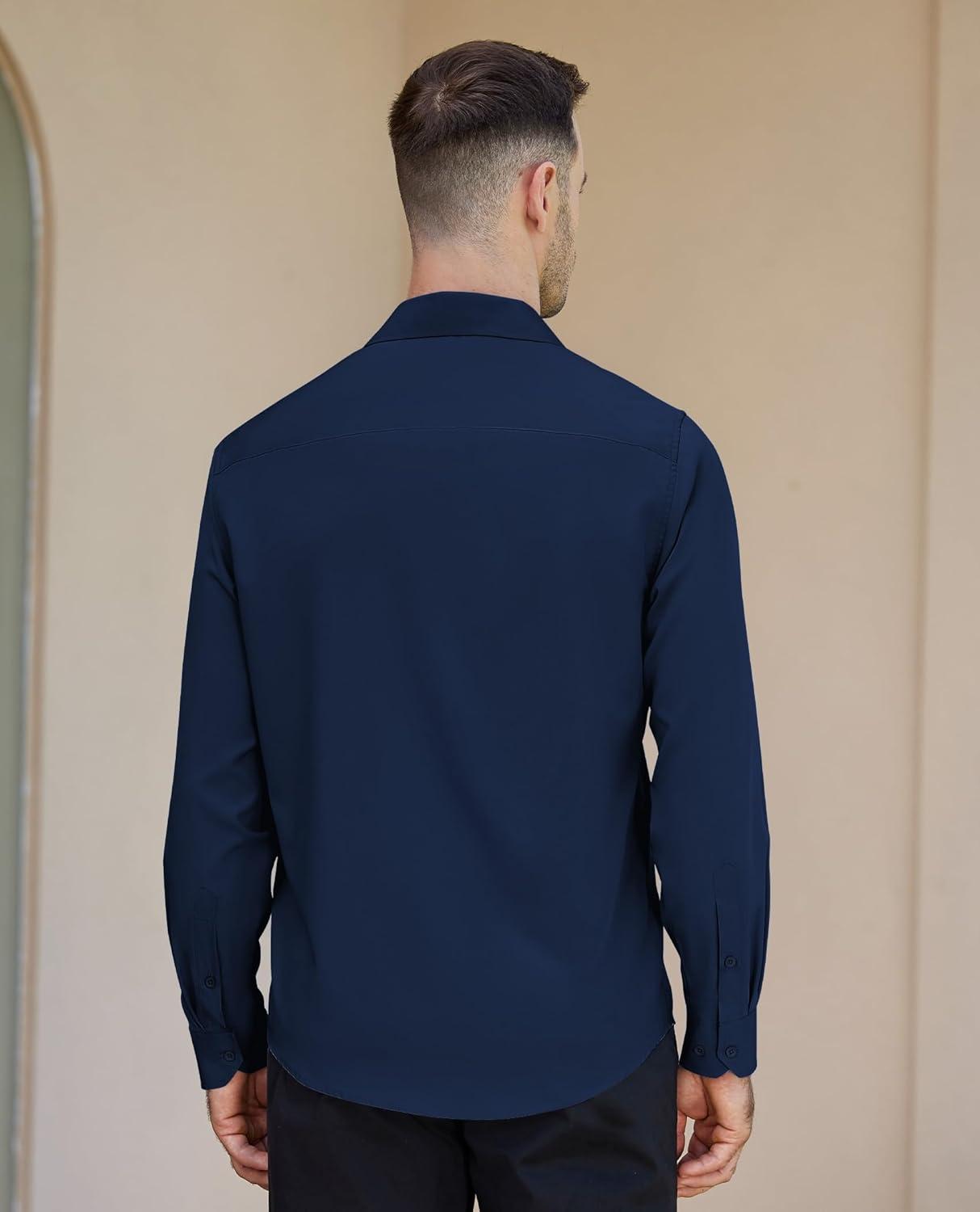 imageAlimens amp Gentle Mens Dress Shirts Long Sleeve Button Down Shirt Men Wrinkle Free Contrast Collar ShirtsNavy Blue
