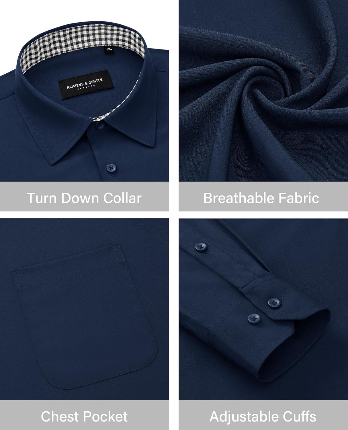 imageAlimens amp Gentle Mens Dress Shirts Long Sleeve Button Down Shirt Men Wrinkle Free Contrast Collar ShirtsNavy Blue