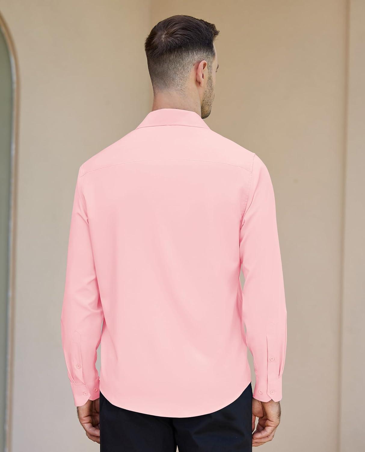 imageAlimens amp Gentle Mens Dress Shirts Long Sleeve Button Down Shirt Men Wrinkle Free Contrast Collar ShirtsPink