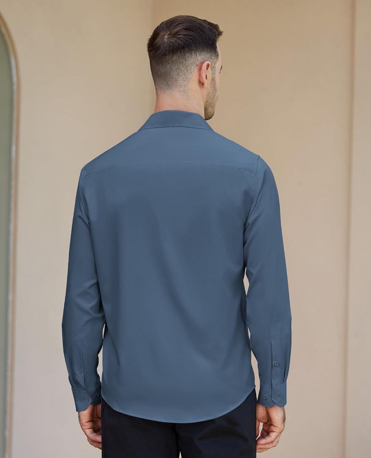 imageAlimens amp Gentle Mens Dress Shirts Long Sleeve Button Down Shirt Men Wrinkle Free Contrast Collar ShirtsSteel Blue