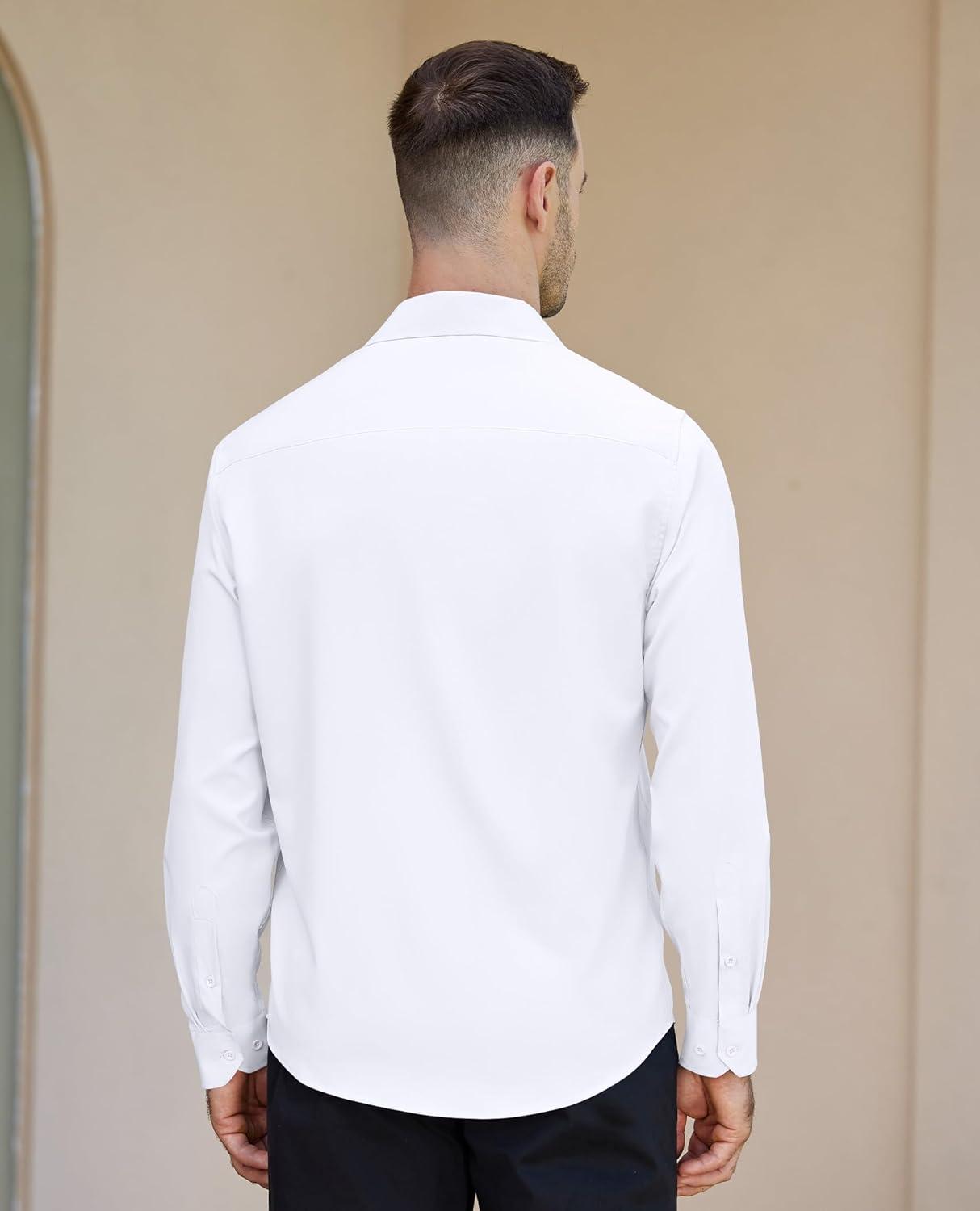 imageAlimens amp Gentle Mens Dress Shirts Long Sleeve Button Down Shirt Men Wrinkle Free Contrast Collar ShirtsWhite