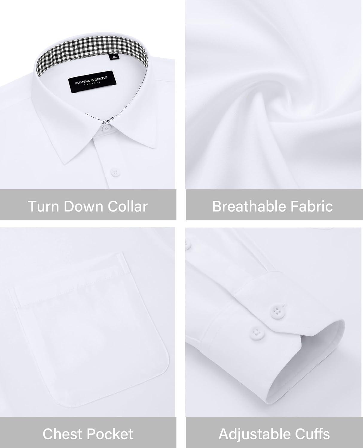 imageAlimens amp Gentle Mens Dress Shirts Long Sleeve Button Down Shirt Men Wrinkle Free Contrast Collar ShirtsWhite