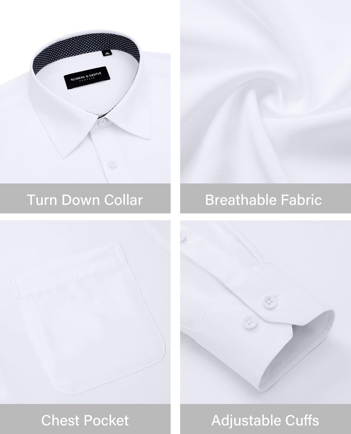 imageAlimens amp Gentle Mens Dress Shirts Long Sleeve Button Down Shirt Men Wrinkle Free Contrast Collar ShirtsWhiteblack Polka Dots