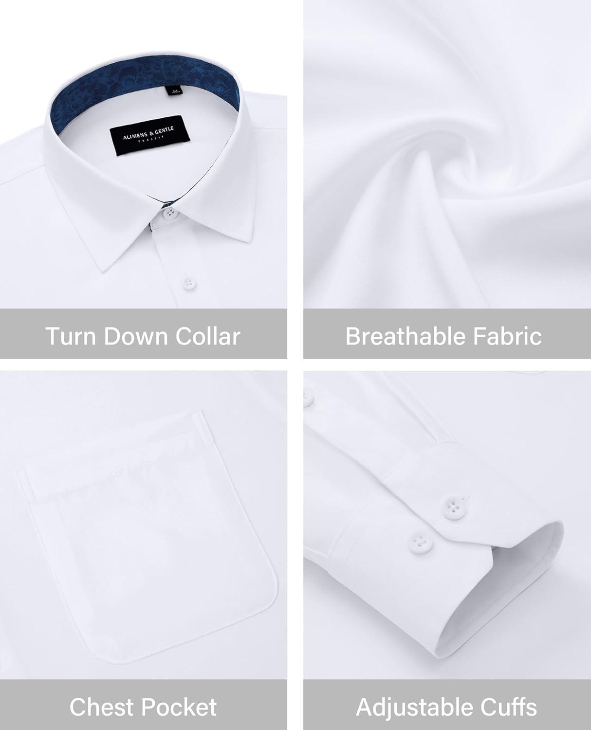 imageAlimens amp Gentle Mens Dress Shirts Long Sleeve Button Down Shirt Men Wrinkle Free Contrast Collar ShirtsWhiteroyal Blue