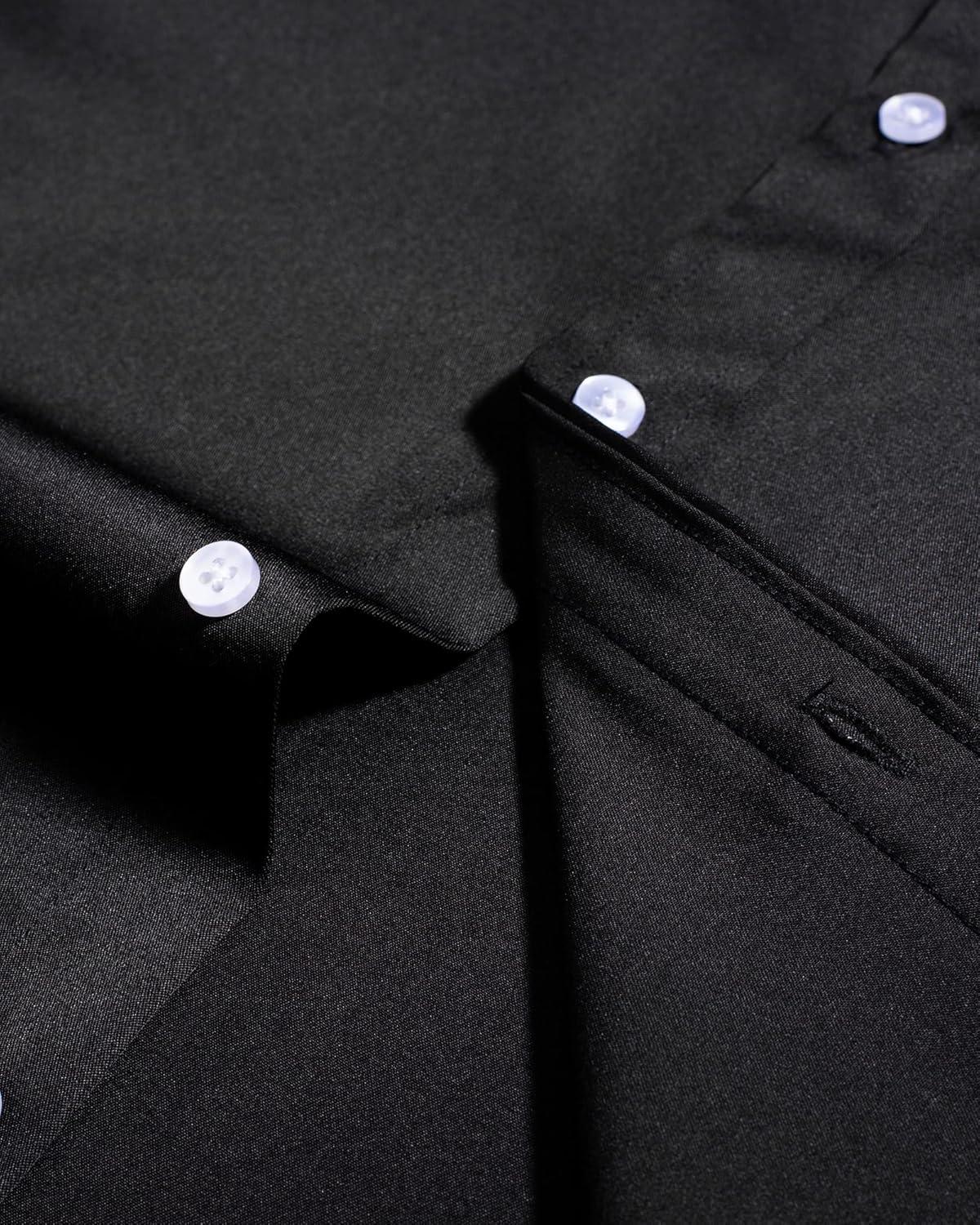 imageAlimens amp Gentle Mens Dress Shirts Long Sleeve Stretch Shirts Solid Button Down Shirt with PocketContrast Button1black
