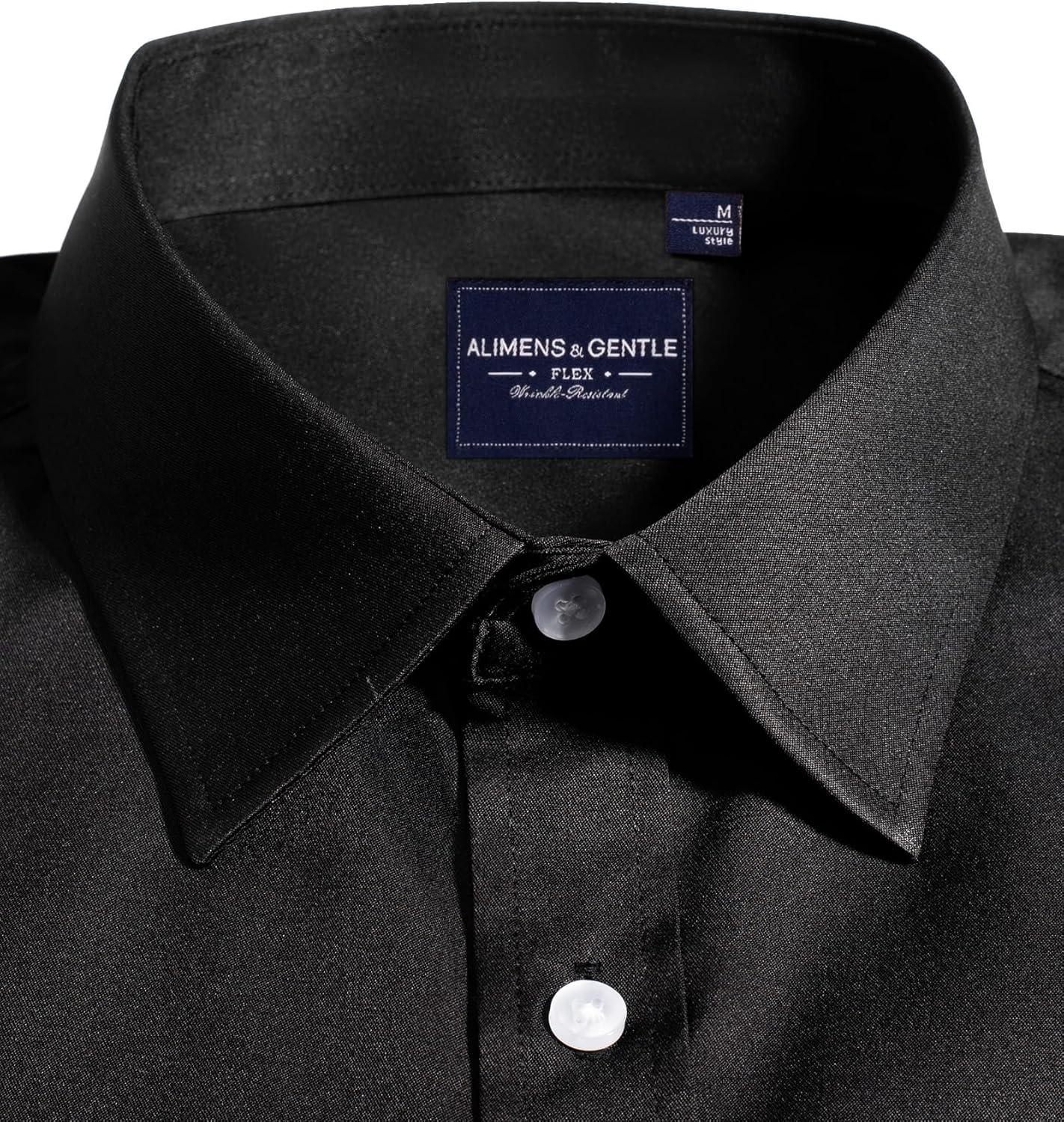 imageAlimens amp Gentle Mens Dress Shirts Long Sleeve Stretch Shirts Solid Button Down Shirt with PocketContrast Button1black