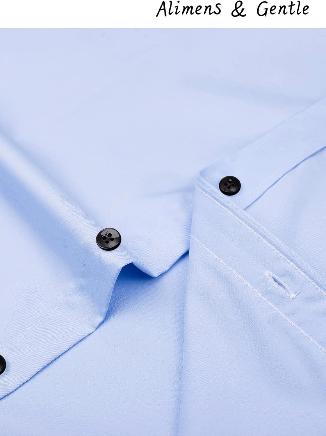 imageAlimens amp Gentle Mens Dress Shirts Long Sleeve Stretch Shirts Solid Button Down Shirt with PocketContrast Buttonblue