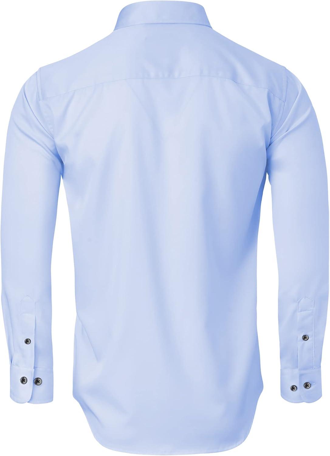 imageAlimens amp Gentle Mens Dress Shirts Long Sleeve Stretch Shirts Solid Button Down Shirt with PocketContrast Buttonblue