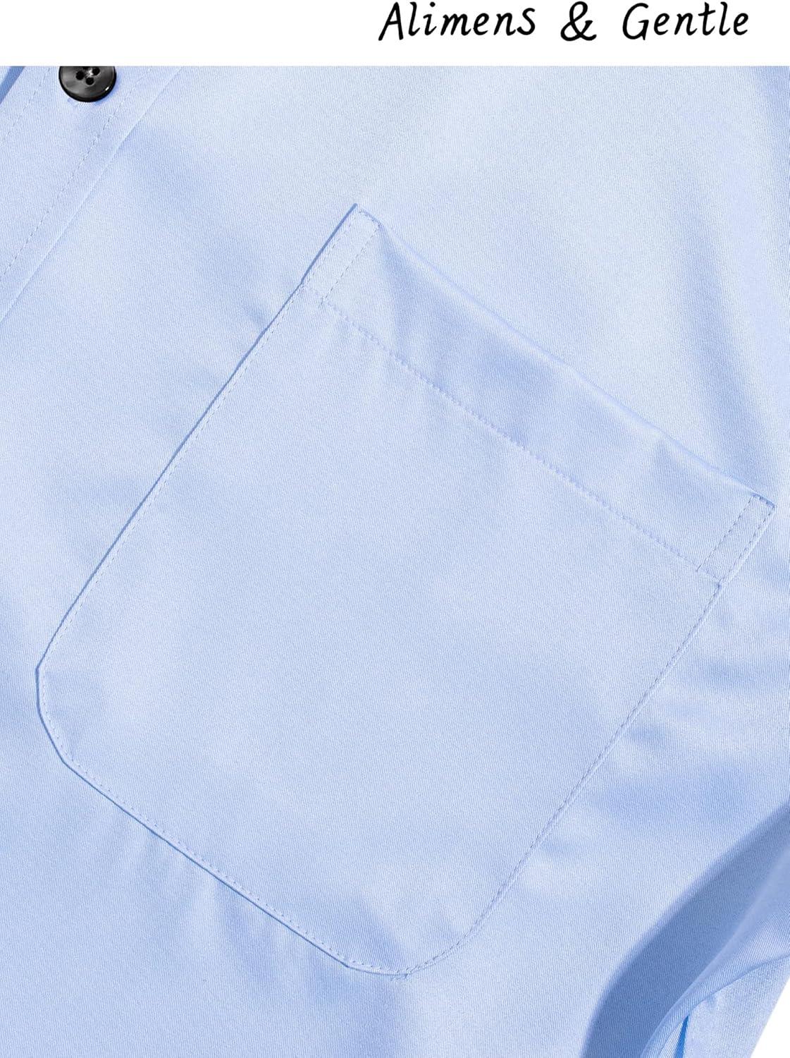 imageAlimens amp Gentle Mens Dress Shirts Long Sleeve Stretch Shirts Solid Button Down Shirt with PocketContrast Buttonblue
