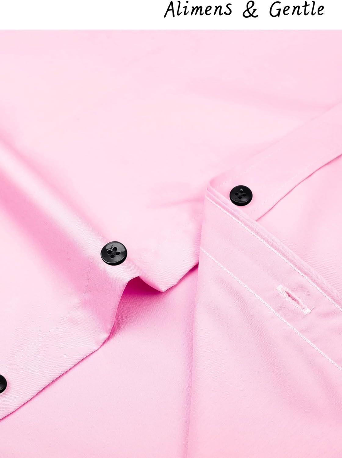 imageAlimens amp Gentle Mens Dress Shirts Long Sleeve Stretch Shirts Solid Button Down Shirt with PocketContrast Buttonpink