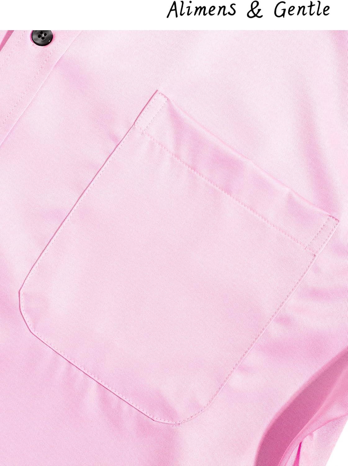 imageAlimens amp Gentle Mens Dress Shirts Long Sleeve Stretch Shirts Solid Button Down Shirt with PocketContrast Buttonpink