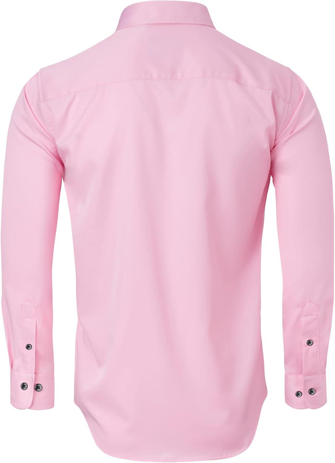 imageAlimens amp Gentle Mens Dress Shirts Long Sleeve Stretch Shirts Solid Button Down Shirt with PocketContrast Buttonpink