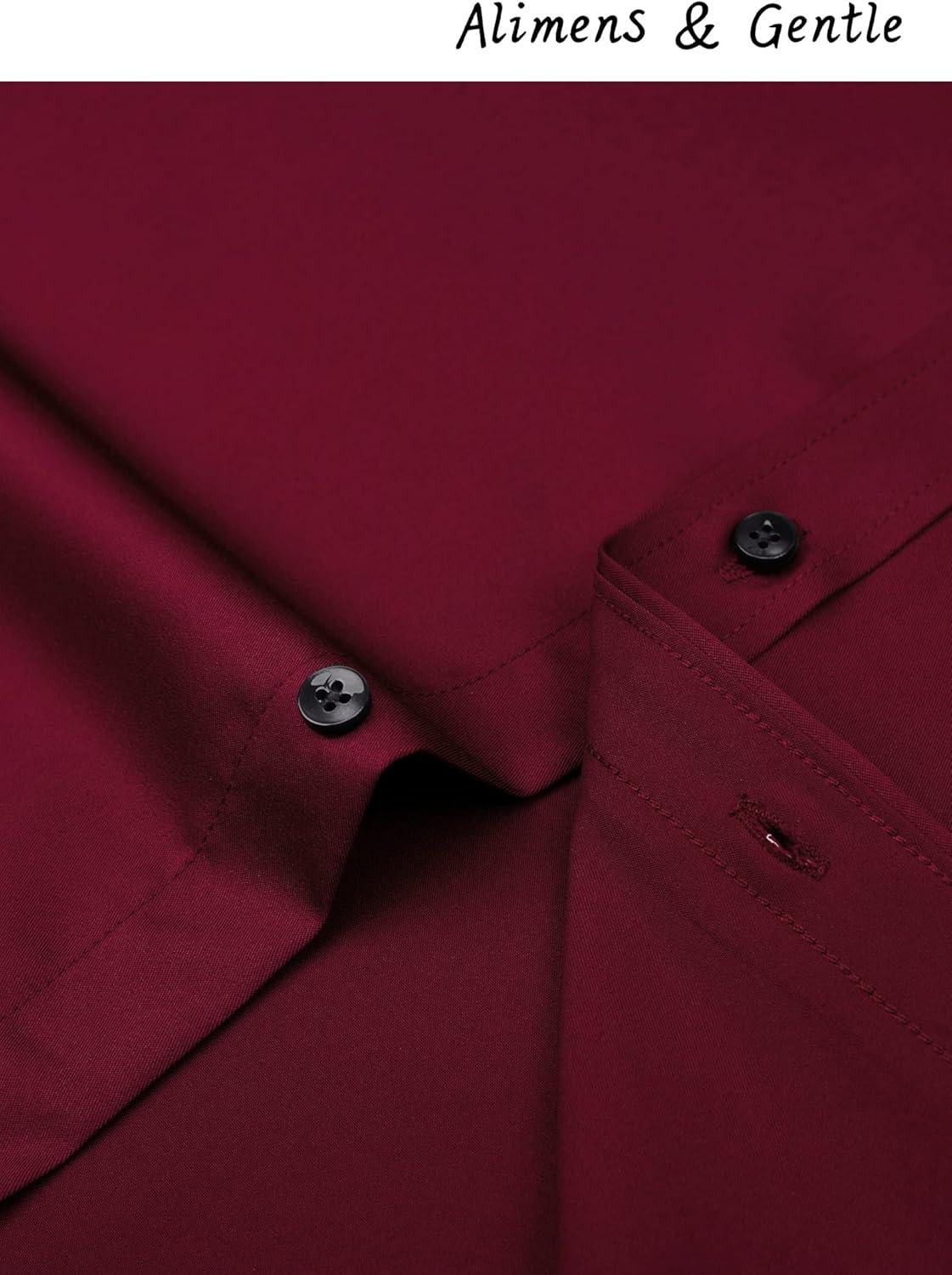 imageAlimens amp Gentle Mens Dress Shirts Long Sleeve Stretch Shirts Solid Button Down Shirt with PocketContrast Buttonred