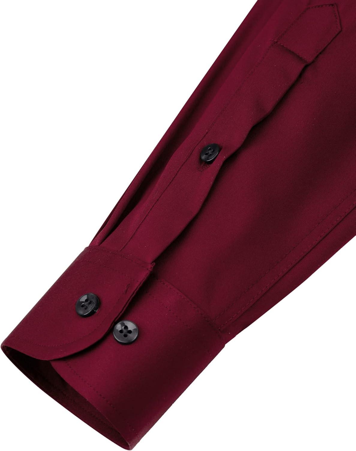 imageAlimens amp Gentle Mens Dress Shirts Long Sleeve Stretch Shirts Solid Button Down Shirt with PocketContrast Buttonred