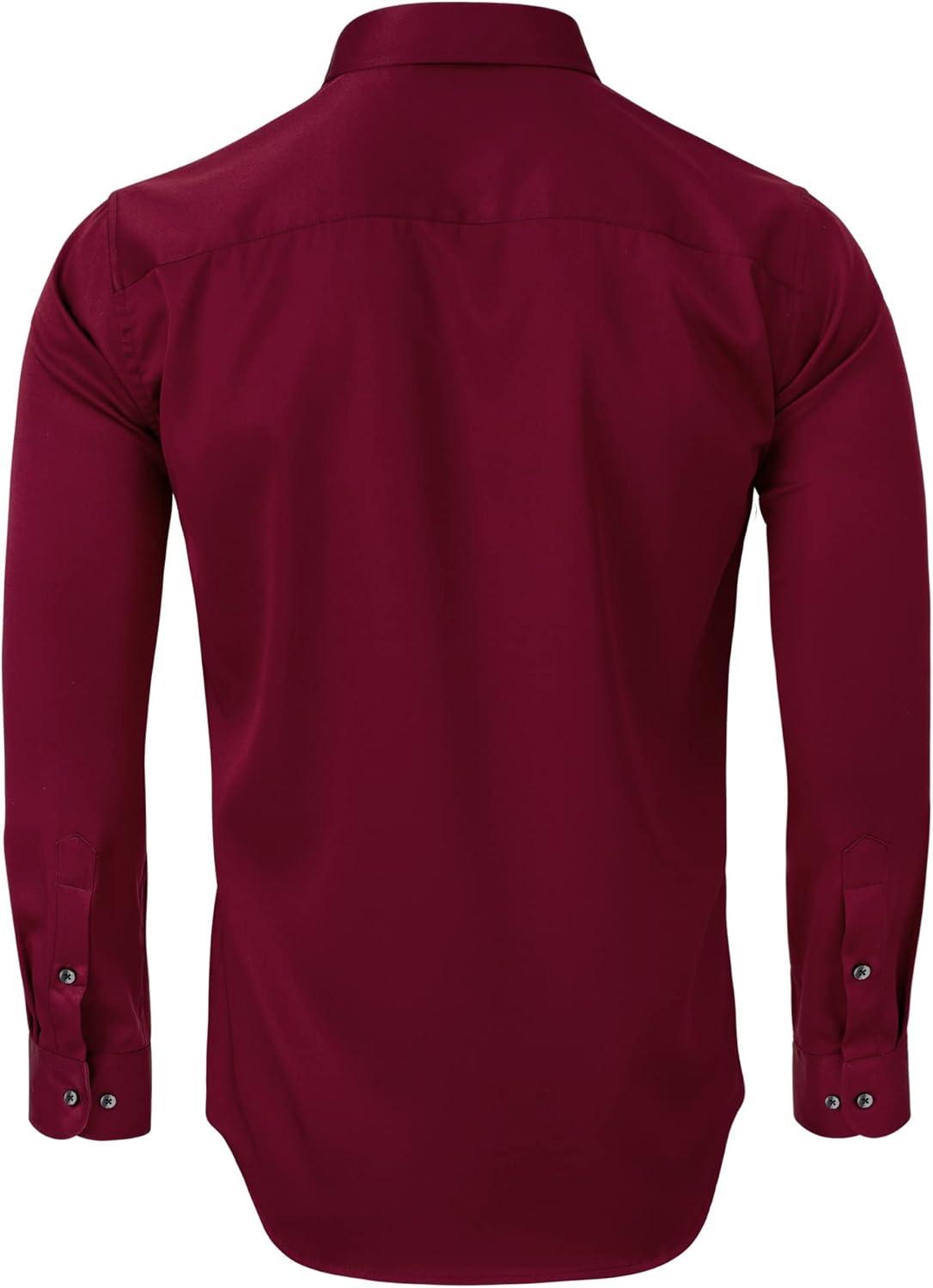 imageAlimens amp Gentle Mens Dress Shirts Long Sleeve Stretch Shirts Solid Button Down Shirt with PocketContrast Buttonred