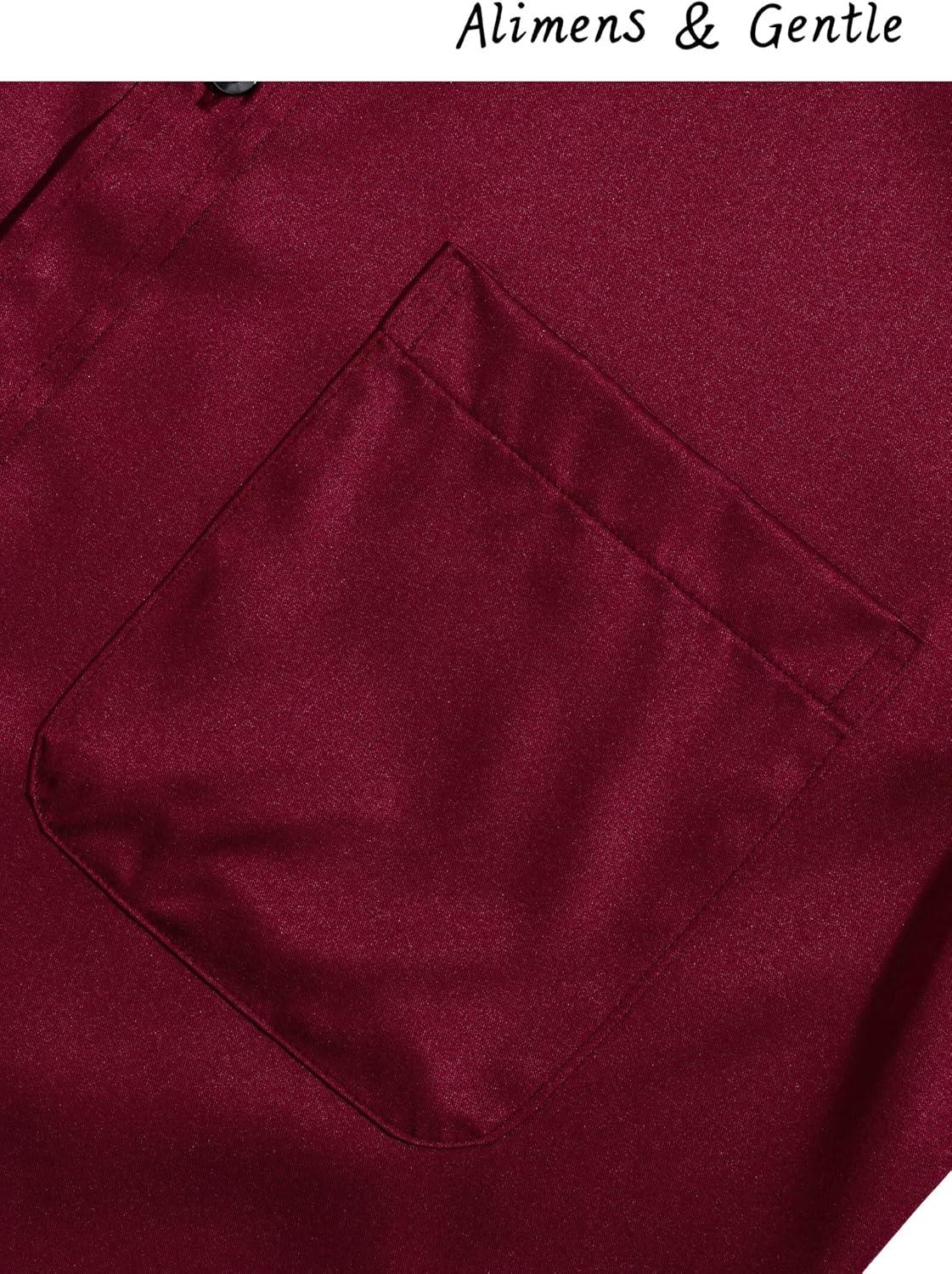 imageAlimens amp Gentle Mens Dress Shirts Long Sleeve Stretch Shirts Solid Button Down Shirt with PocketContrast Buttonred