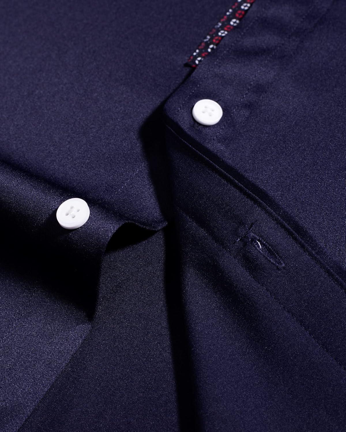 imageAlimens amp Gentle Mens Dress Shirts Long Sleeve Stretch WrinkleFree Business Casual Collar Contrast Button Down ShirtNavy Blue