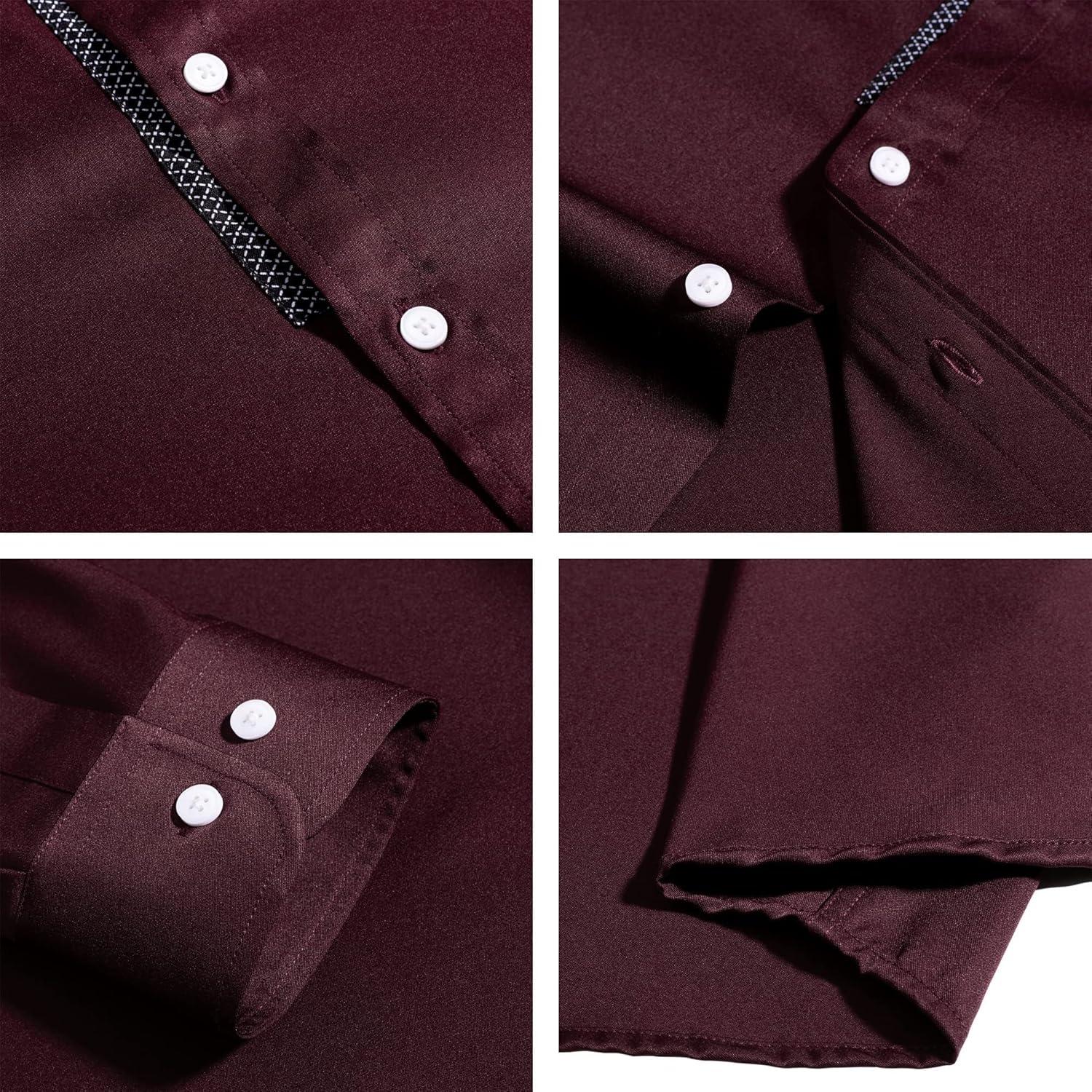 imageAlimens amp Gentle Mens Dress Shirts Long Sleeve Stretch WrinkleFree Business Casual Collar Contrast Button Down ShirtWine
