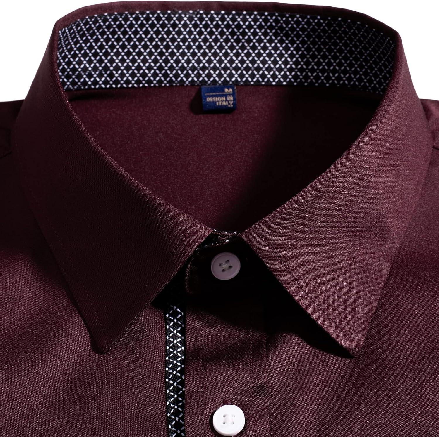 imageAlimens amp Gentle Mens Dress Shirts Long Sleeve Stretch WrinkleFree Business Casual Collar Contrast Button Down ShirtWine