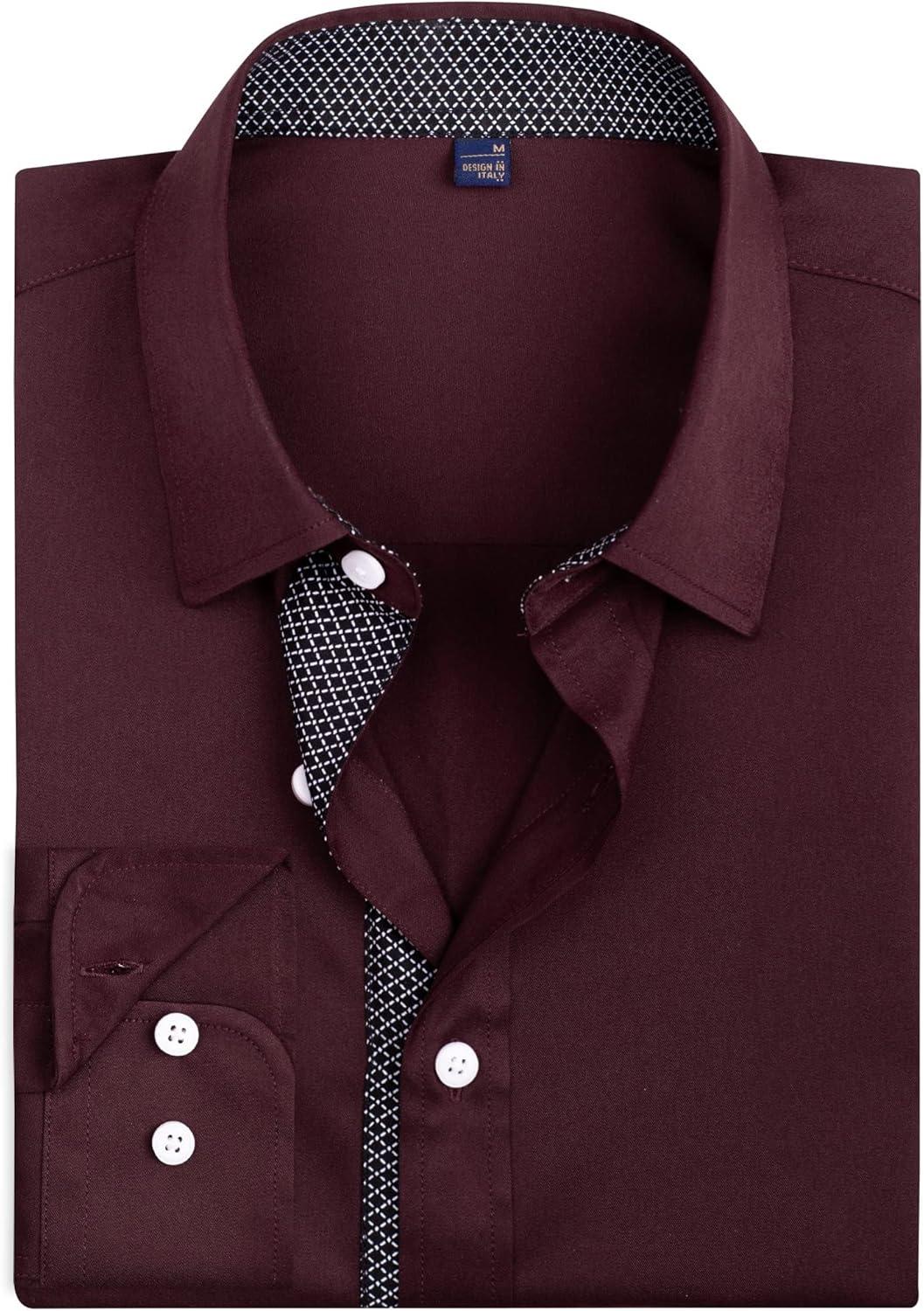 imageAlimens amp Gentle Mens Dress Shirts Long Sleeve Stretch WrinkleFree Business Casual Collar Contrast Button Down ShirtWine