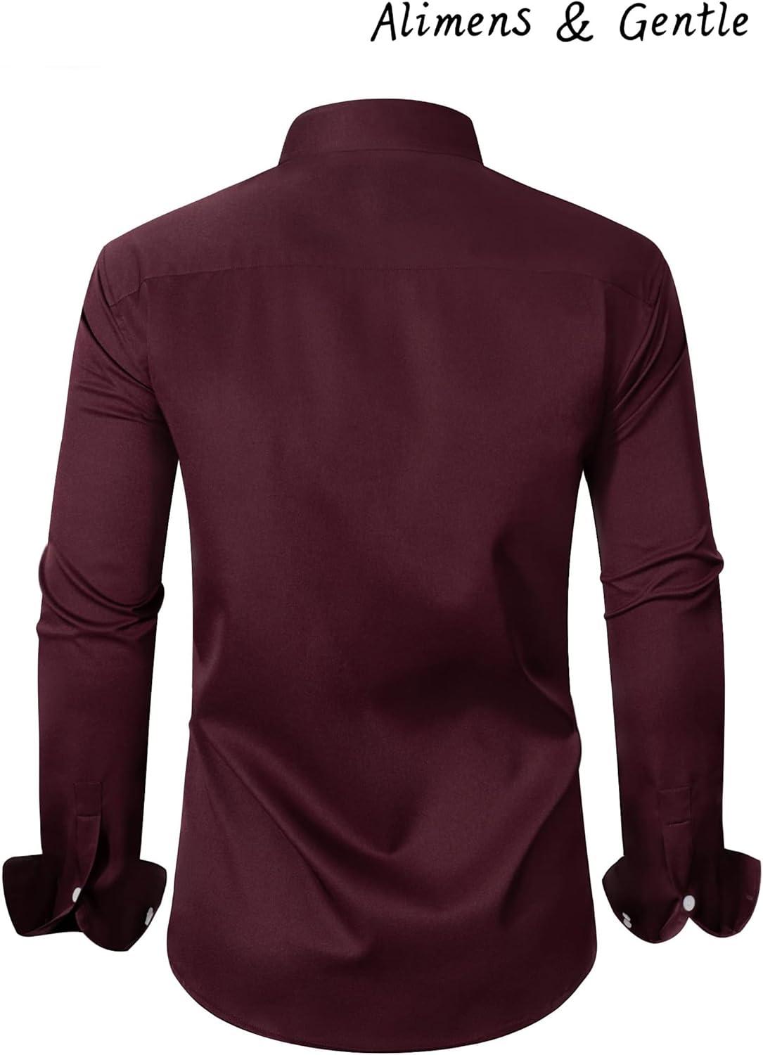 imageAlimens amp Gentle Mens Dress Shirts Long Sleeve Stretch WrinkleFree Business Casual Collar Contrast Button Down ShirtWine