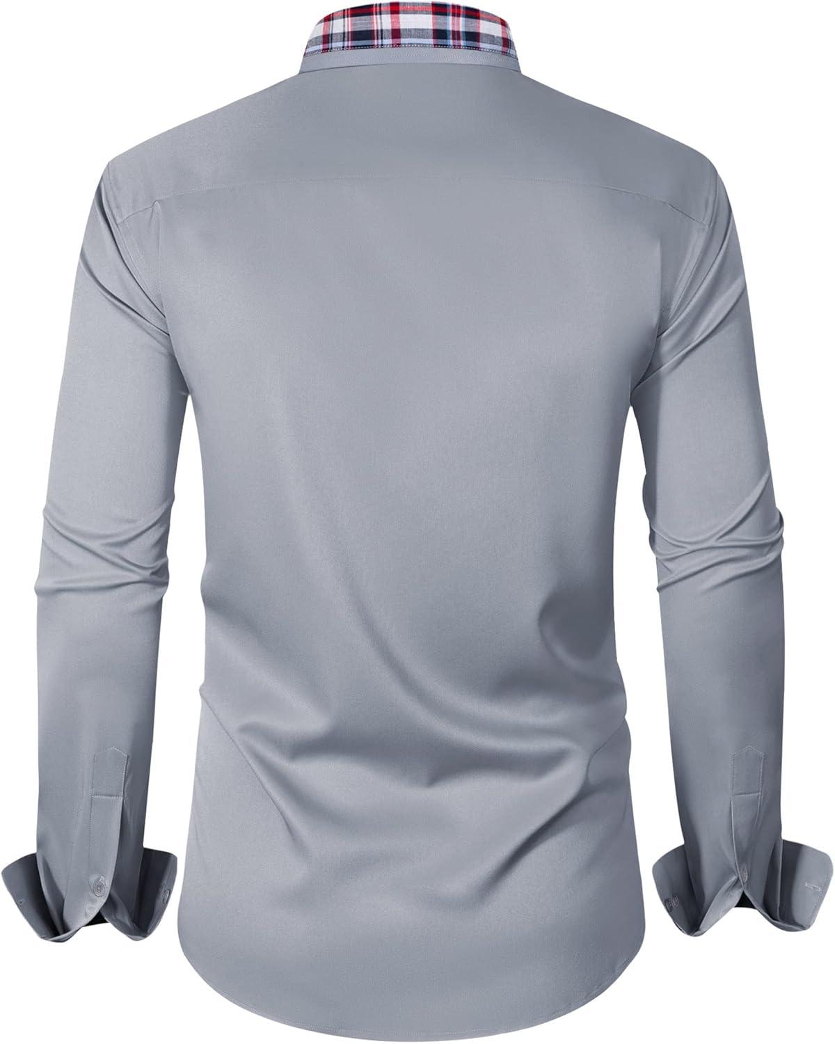 imageAlimens amp Gentle Mens Dress Shirts Long Sleeve Stretch WrinkleFree Regular Fit Business Casual Button Down ShirtFlex Grey