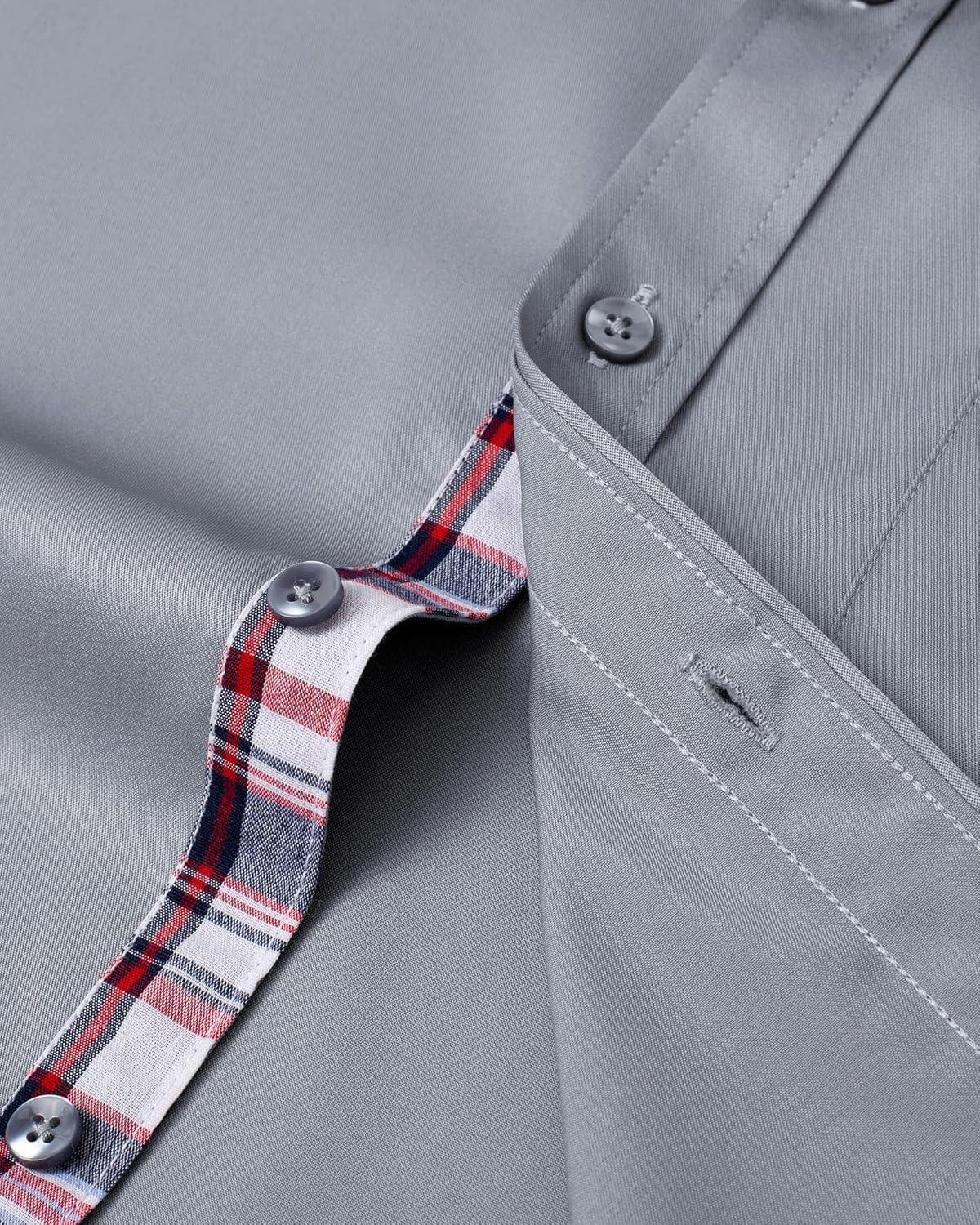 imageAlimens amp Gentle Mens Dress Shirts Long Sleeve Stretch WrinkleFree Regular Fit Business Casual Button Down ShirtFlex Grey