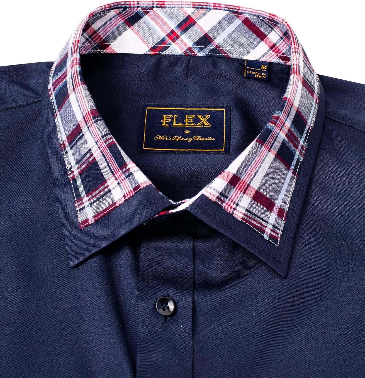 imageAlimens amp Gentle Mens Dress Shirts Long Sleeve Stretch WrinkleFree Regular Fit Business Casual Button Down ShirtFlex Navy Blue