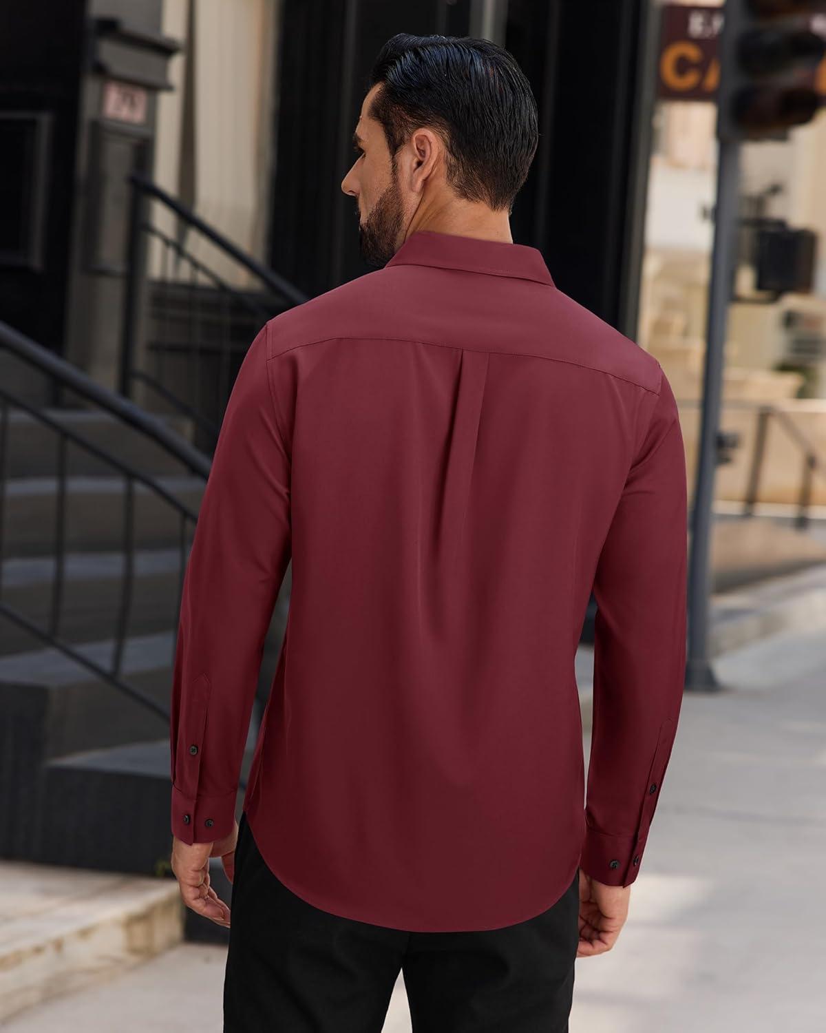 imageAlimens amp Gentle Mens Dress Shirts Long Sleeve Wrinkle Free Stretch Solid Button Down Shirt Casual Wedding Dating Dress ShirtBurgundy