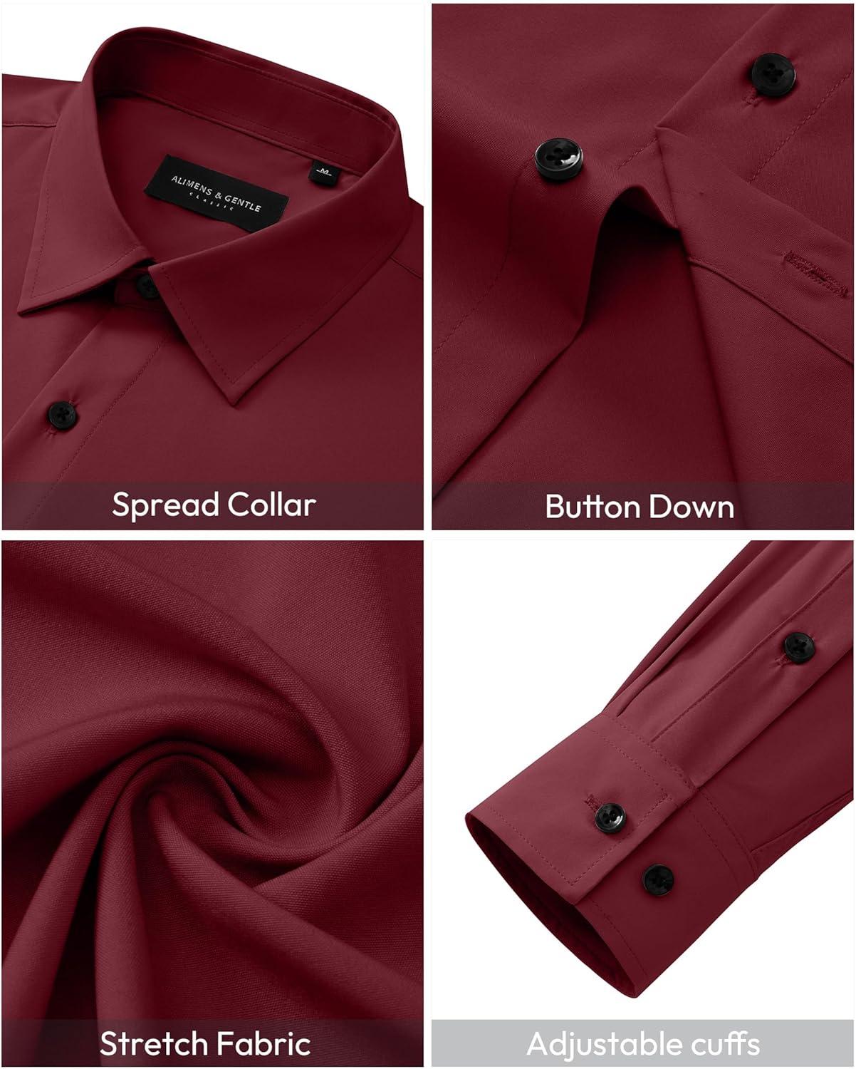 imageAlimens amp Gentle Mens Dress Shirts Long Sleeve Wrinkle Free Stretch Solid Button Down Shirt Casual Wedding Dating Dress ShirtBurgundy