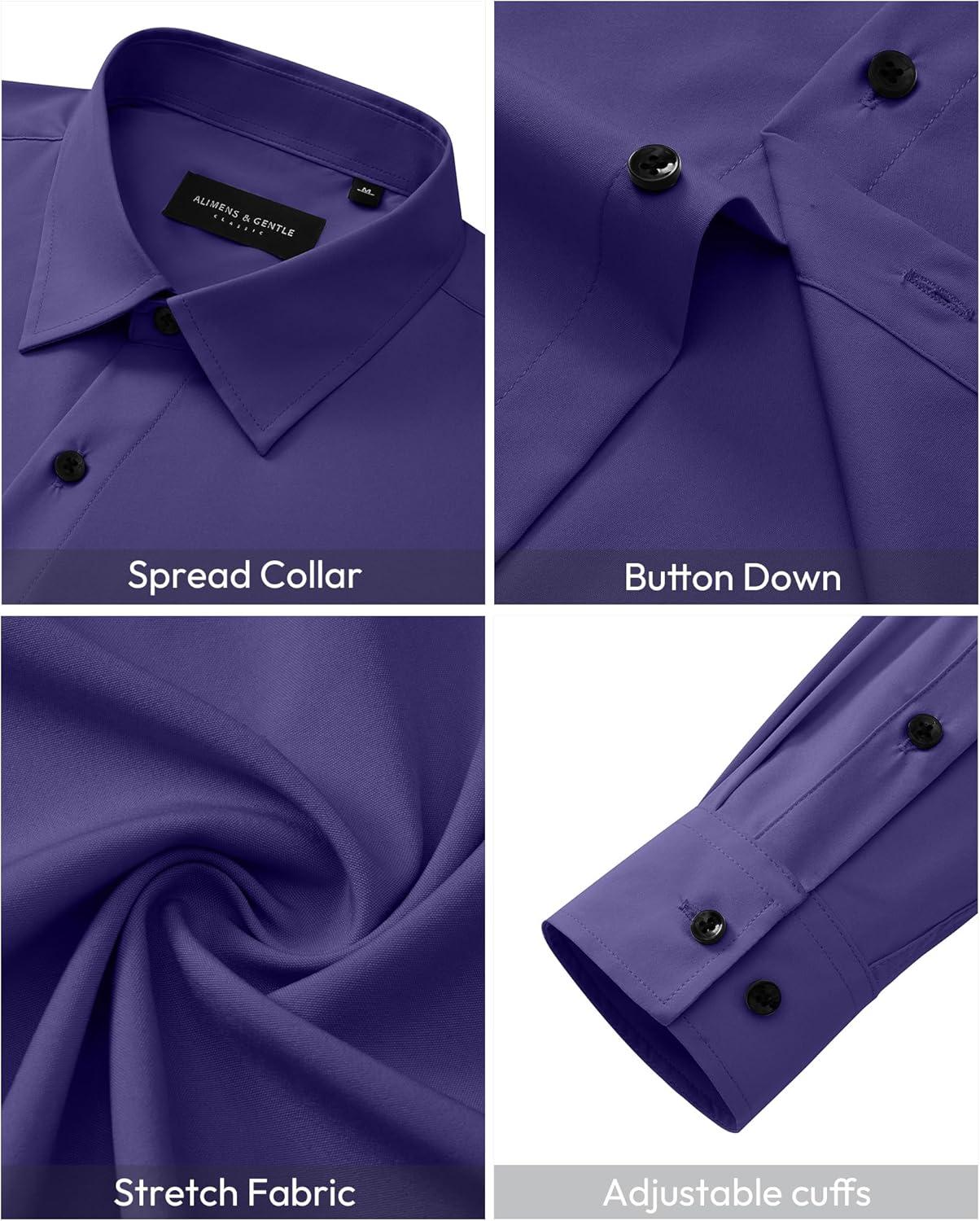 imageAlimens amp Gentle Mens Dress Shirts Long Sleeve Wrinkle Free Stretch Solid Button Down Shirt Casual Wedding Dating Dress ShirtPurple
