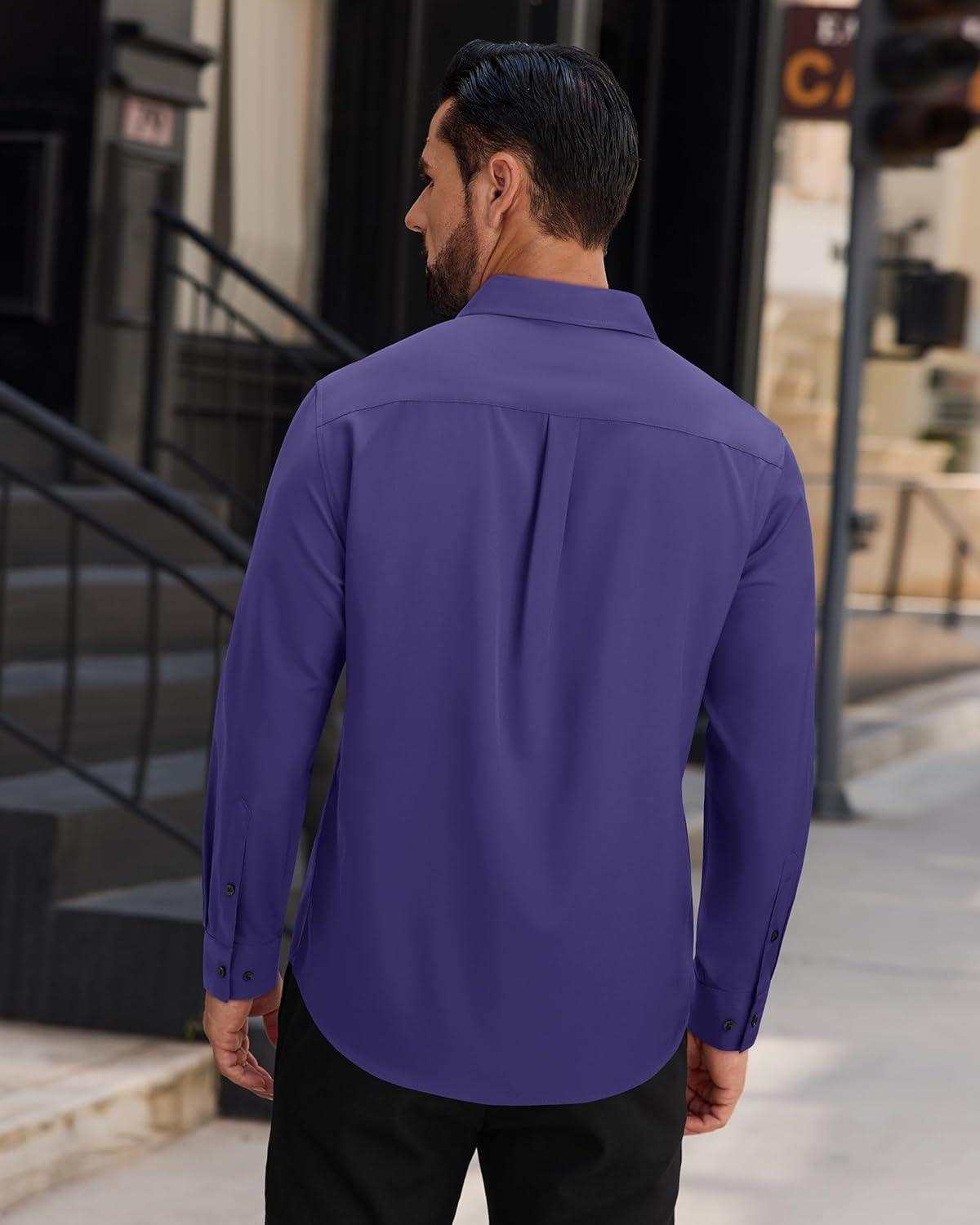 imageAlimens amp Gentle Mens Dress Shirts Long Sleeve Wrinkle Free Stretch Solid Button Down Shirt Casual Wedding Dating Dress ShirtPurple