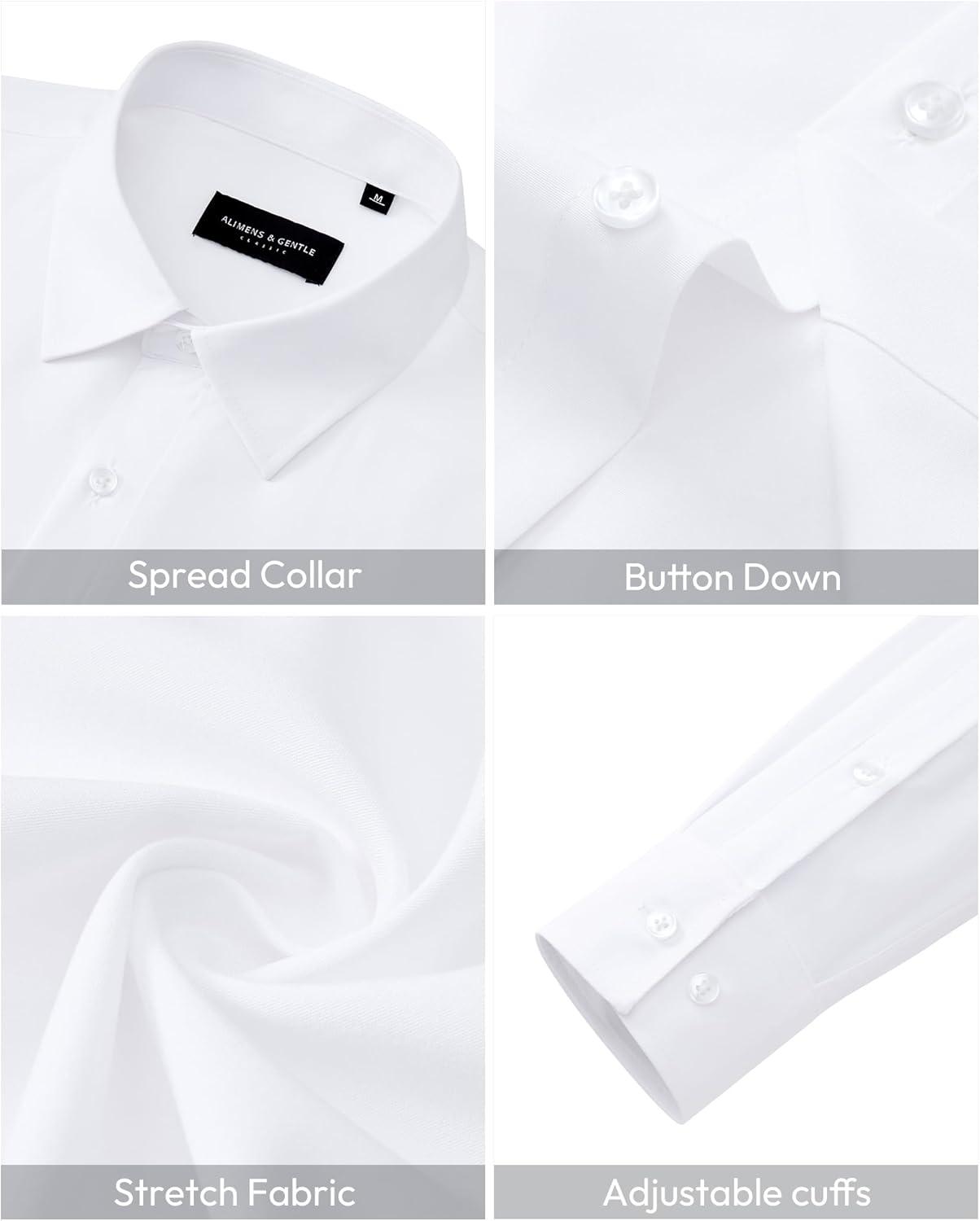 imageAlimens amp Gentle Mens Dress Shirts Long Sleeve Wrinkle Free Stretch Solid Button Down Shirt Casual Wedding Dating Dress ShirtSolid White