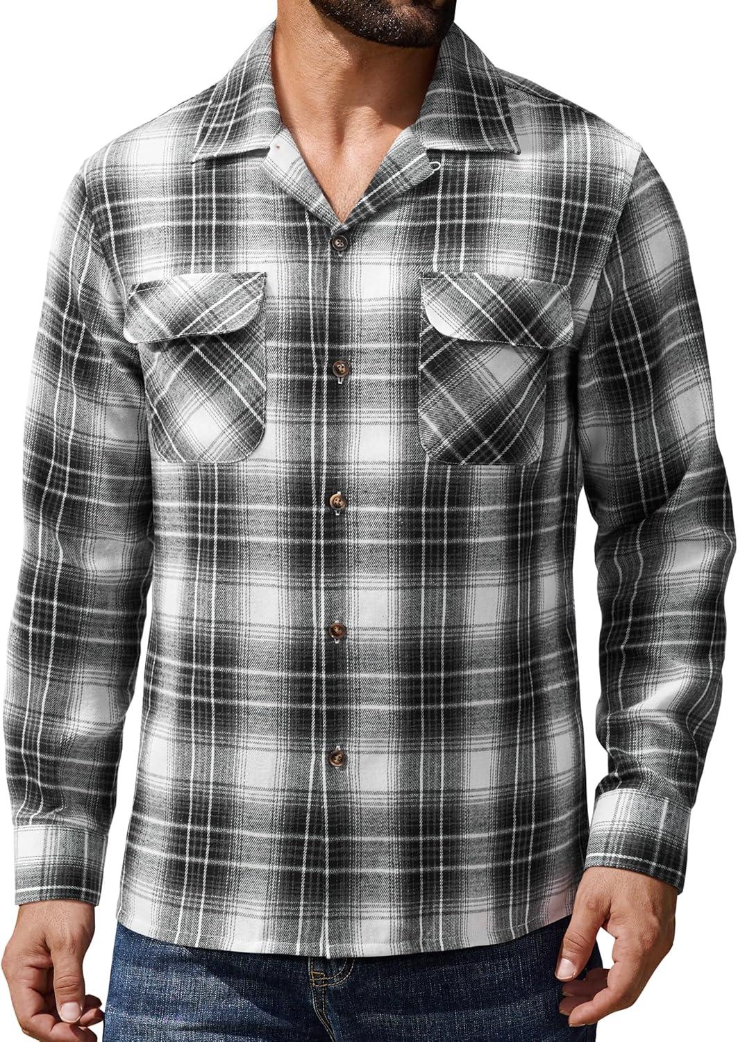 imageAlimens amp Gentle Mens Flannel Shirts Long Sleeve Casual Plaid Button Down Shirt Jacket Work Daily Shackets with PocketsBlack White