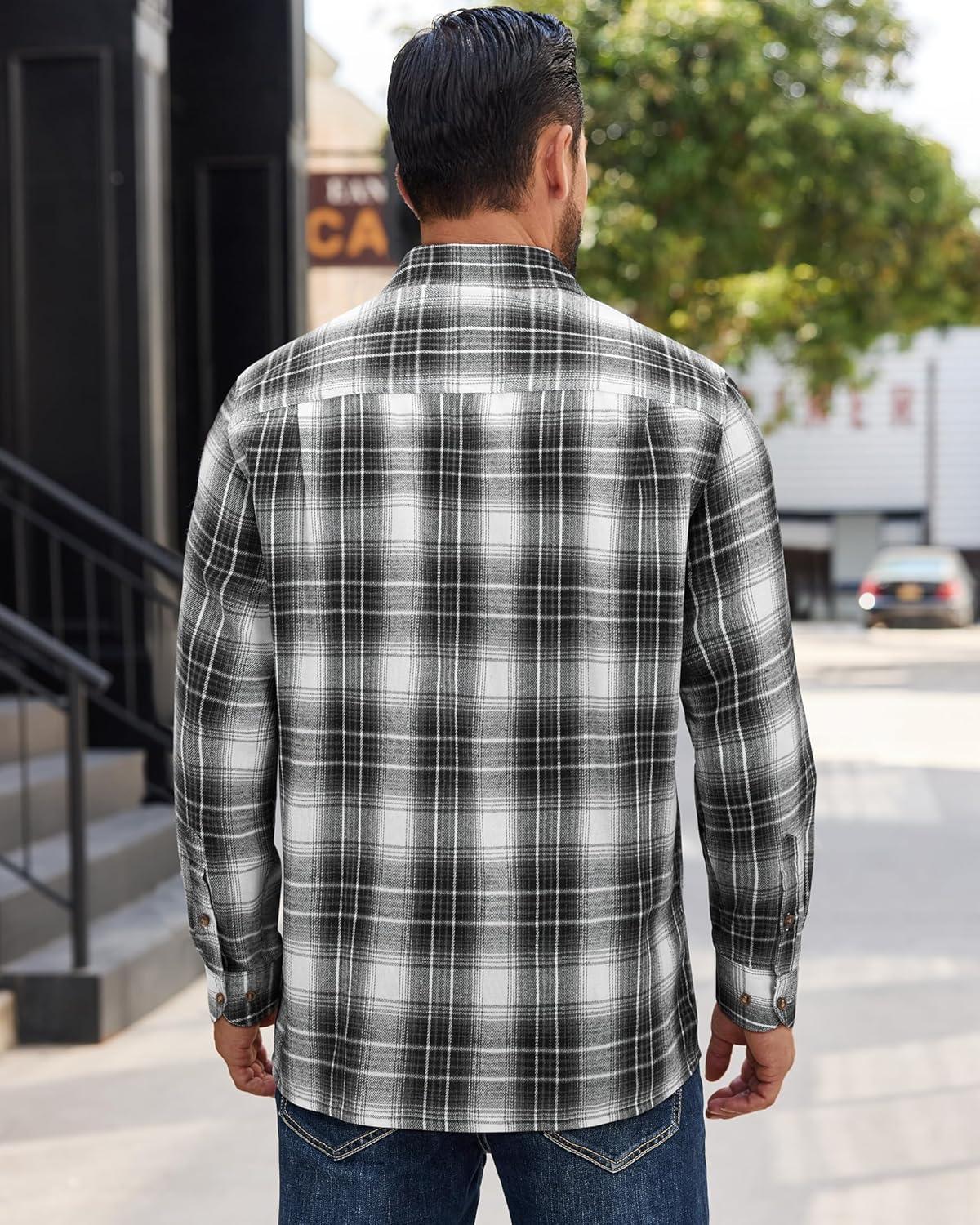 imageAlimens amp Gentle Mens Flannel Shirts Long Sleeve Casual Plaid Button Down Shirt Jacket Work Daily Shackets with PocketsBlack White