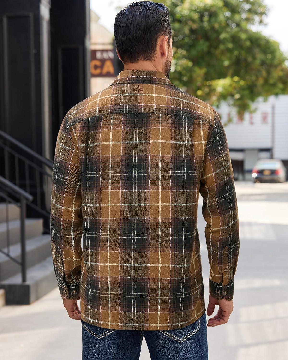 imageAlimens amp Gentle Mens Flannel Shirts Long Sleeve Casual Plaid Button Down Shirt Jacket Work Daily Shackets with PocketsCoffee Brown