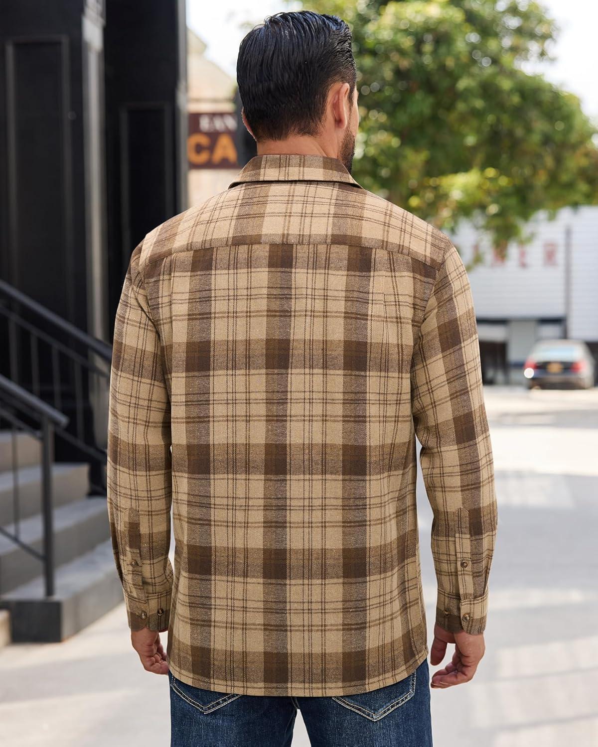 imageAlimens amp Gentle Mens Flannel Shirts Long Sleeve Casual Plaid Button Down Shirt Jacket Work Daily Shackets with PocketsKhaki