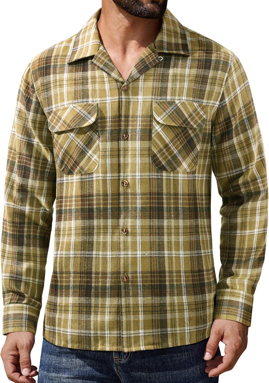 imageAlimens amp Gentle Mens Flannel Shirts Long Sleeve Casual Plaid Button Down Shirt Jacket Work Daily Shackets with PocketsOlive Brown